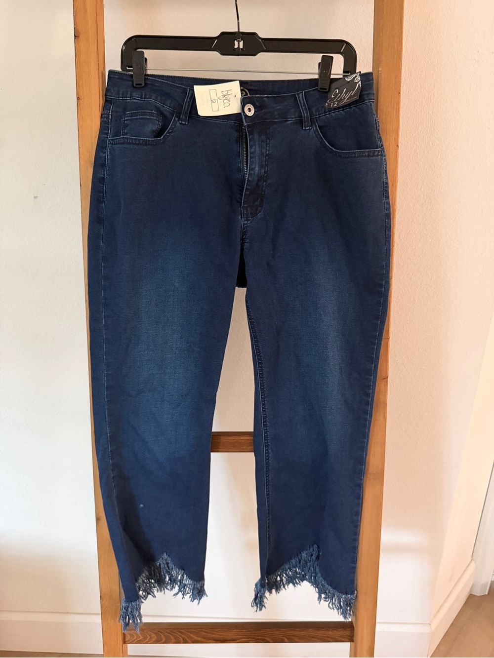 Ethyl Classic High-Rise Dark Blue Frayed Hem Women’s Jeans